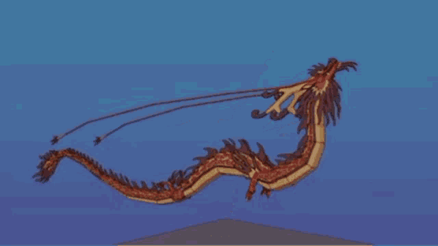 a cartoon drawing of a dragon with a long tail