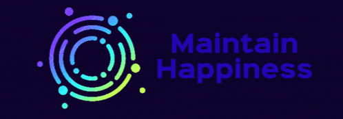 a logo that says " maintain happiness " on a dark blue background