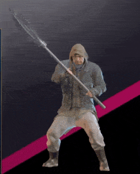 a man in a hooded jacket is holding a long pole