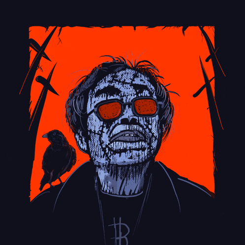 a drawing of a man with glasses and a dollar sign on his shirt