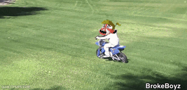 a cartoon of a person riding a dirt bike with the words brokeboyz below them