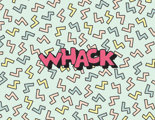 the word whack is surrounded by a pattern of geometric shapes