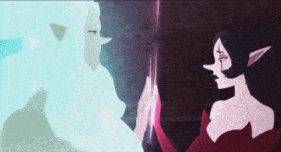a cartoon drawing of a man and a woman looking at each other