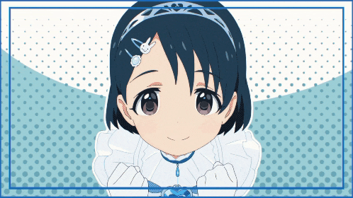 a little girl with blue hair and a blue headband with a bunny on it