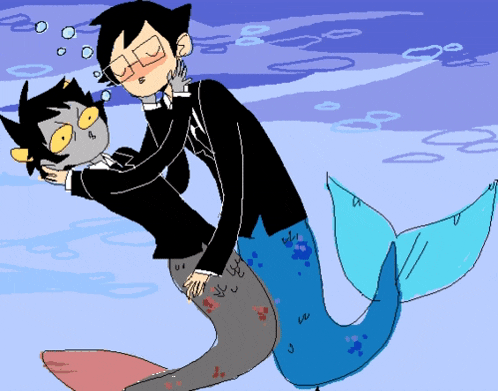 a drawing of a man holding a mermaid
