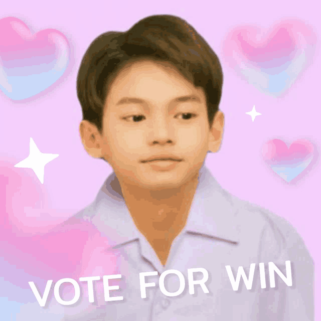 a picture of a boy with the words vote for win written below him