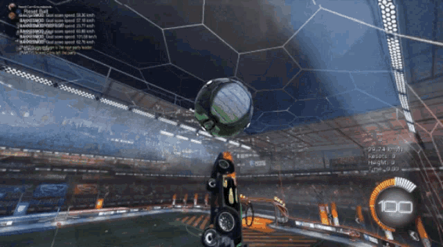 a rocket league game is being played with a score of 100