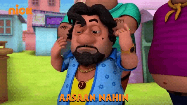 a cartoon character with a beard and the word aasaan nahin on the bottom