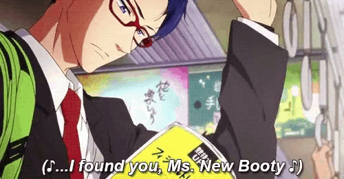 a man in a suit and tie is holding a book and says i found you ms. new booty
