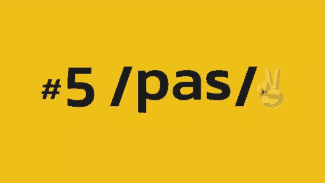 a yellow background with the words # 5 / pas / and a hand giving a peace sign