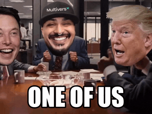 donald trump and elon musk are sitting at a table with one of them wearing a hat that says multiversx