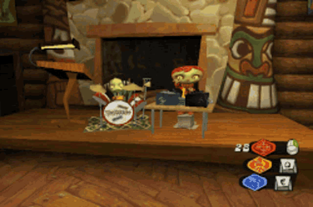 a video game shows a drum set with the number 28 on the bottom right