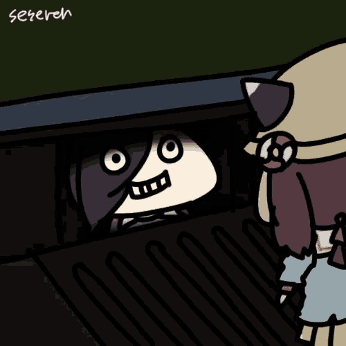 a cartoon drawing of a girl and a cat with the name sezeren on the bottom right