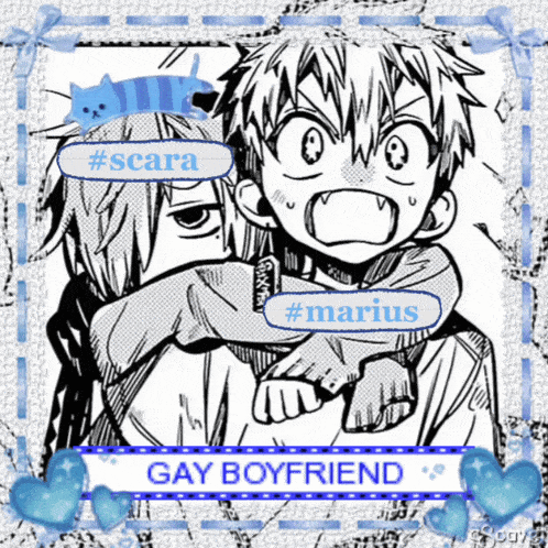 a black and white drawing of two boys with the words gay boyfriend on the bottom