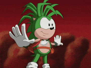 a close up of a cartoon character with green hair and a necklace around his neck