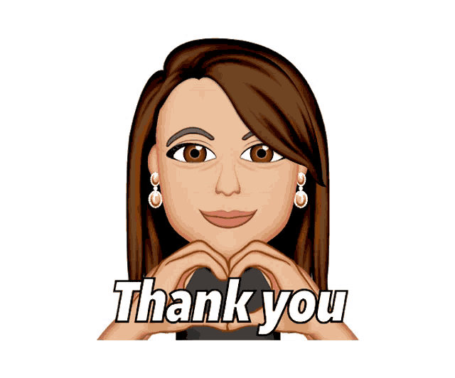 a woman making a heart with her hands and the words thank you