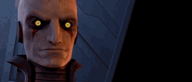 a cartoon character with glowing eyes and the words welcome on the bottom