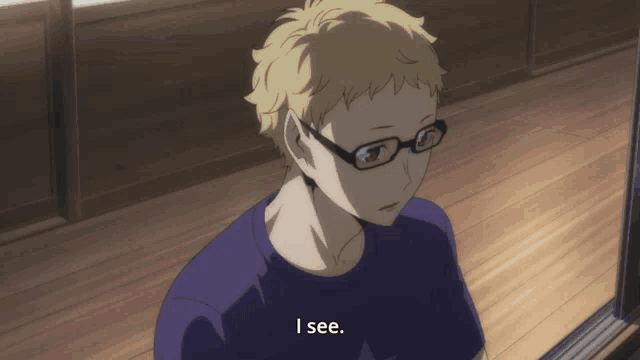 a man wearing glasses says i see