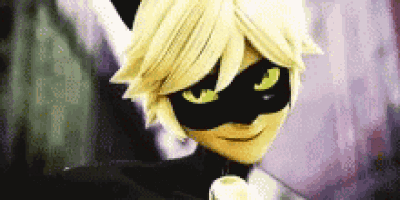 a close up of a cartoon character with green eyes wearing a cat mask and smiling .