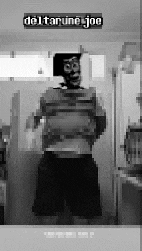 a black and white photo of a person with the name deltarunejoe on the top