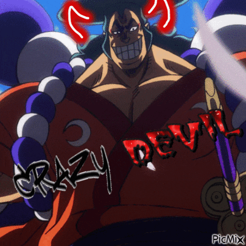 a picture of a man with the word crazy devil written on his chest