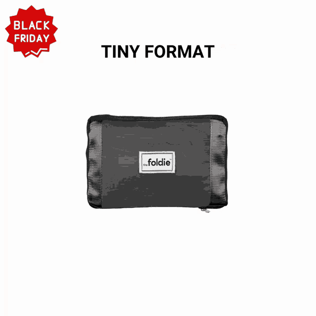 the inside of a black bag with a black friday sticker above it
