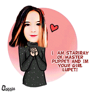 a cartoon of a girl with the words i am stariray of master puppet and im your girl lupet