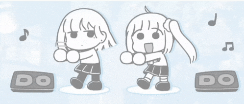 a cartoon drawing of two girls standing next to a box that says do on it