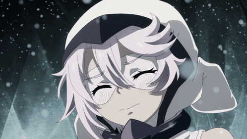 a drawing of a girl with white hair and a white hat