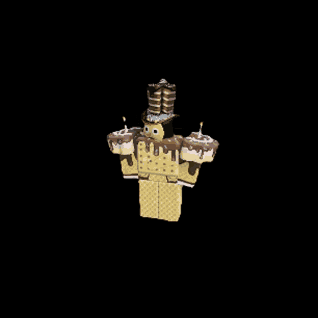 a cartoon character wearing a top hat is holding three cakes
