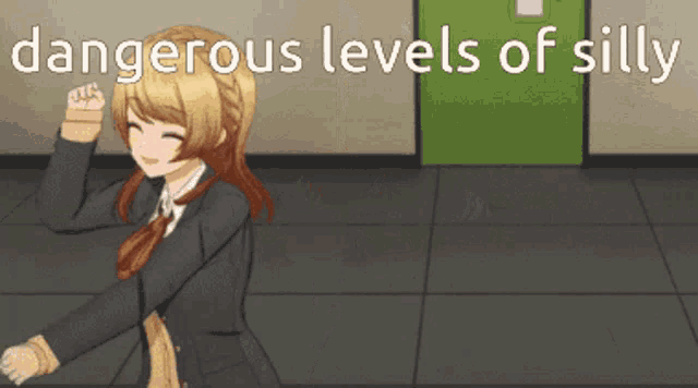 a picture of a girl with the words " dangerous levels of silly " above her