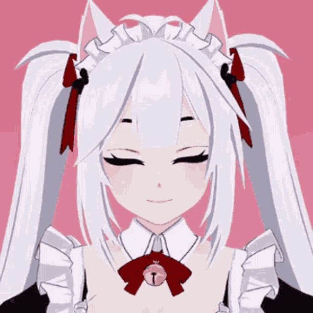 a maid with white hair and a bell around her neck