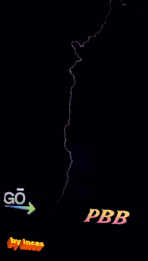 a poster that says let 's go pbb with an arrow pointing to the left