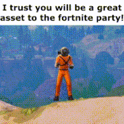 a man in an orange suit is standing on top of a hill in a video game with a caption that says i trust you