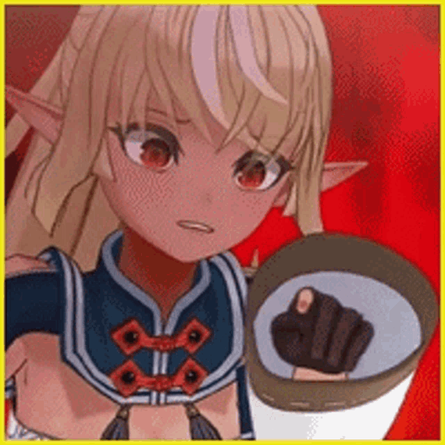 a girl in a sailor suit is holding a megaphone and a glove .