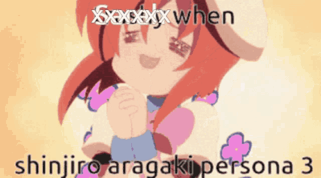 a picture of a girl with red hair and the words shinjiro aragaki persona 3 on the bottom