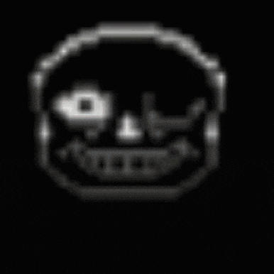 a pixel art drawing of a skull with a smile on it