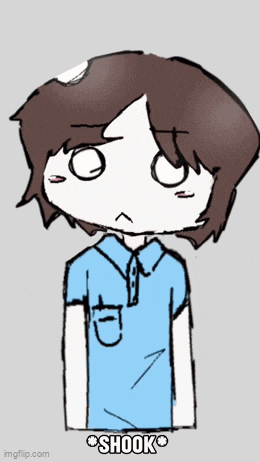 a drawing of a boy in a blue shirt with shook written on the bottom