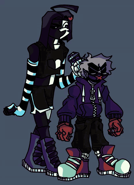 a couple of cartoon characters standing next to each other with one of them wearing a hoodie that says ' nintendo '