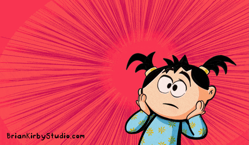 a cartoon drawing of a girl with the website briankirbystudio.com in the corner
