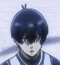 a close up of a person 's face with a ponytail and a striped shirt .