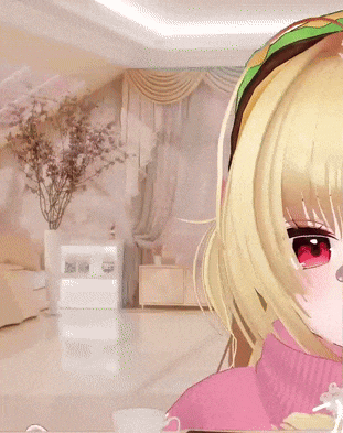 a close up of a girl 's face with a mustache in a living room