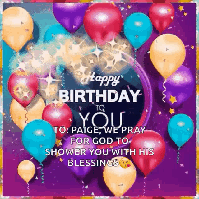 a birthday card with balloons and confetti and the words `` happy birthday to you '' .