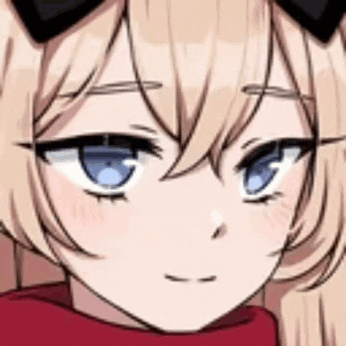 a close up of a girl with blonde hair and blue eyes wearing a red scarf and glasses .