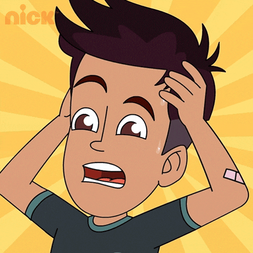 a cartoon of a man scratching his head with a nick logo in the background