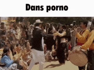 a group of people are dancing in front of a crowd and the words dans porno are on the bottom