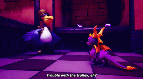 Fisher The Breezebuilder Trouble With The Trolley Eh GIF - Fisher The Breezebuilder Trouble With The Trolley Eh Spyro The Dragon GIFs
