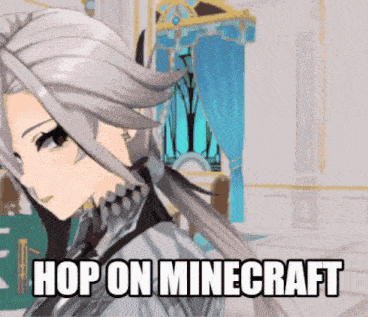 a picture of a girl with the words hop on minecraft above her