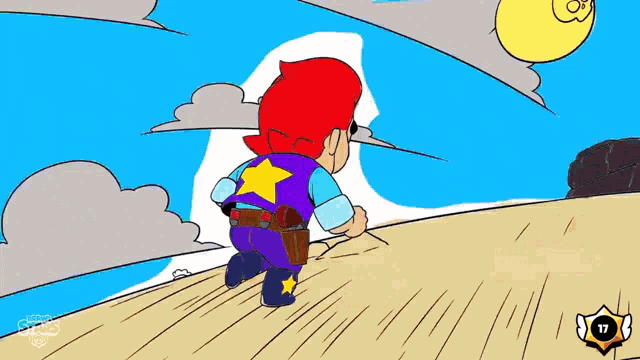 a cartoon of a man in a purple vest with a yellow star