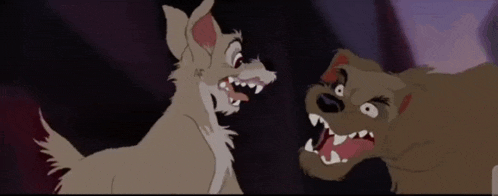 two cartoon dogs are fighting each other with their mouths wide open